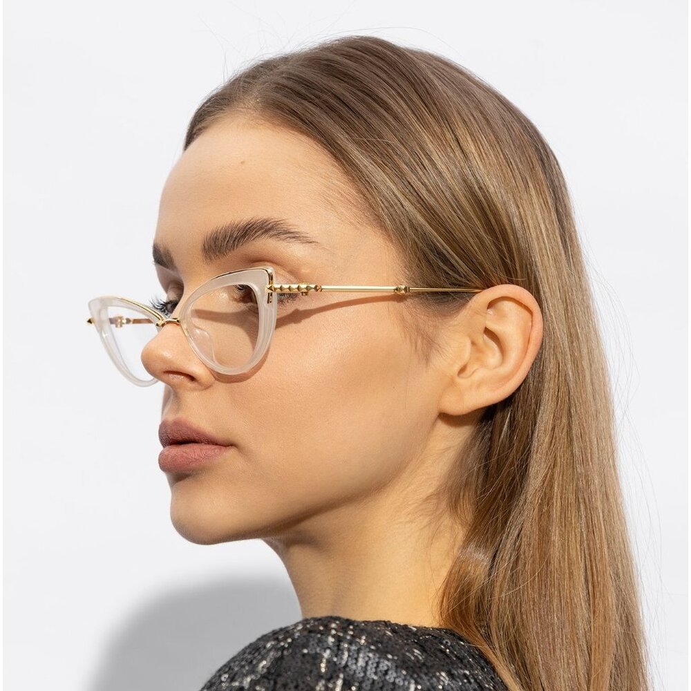 NWT VALENTINO EYEGLASSES CAT EYE WOMEN GOLD/WHITE WITH CHAIN
